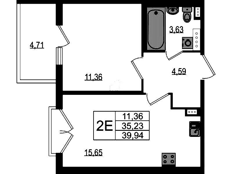 1-комнатная квартира 35.23 м², 4/4 эт., ЖК «Любоград в Стрельне»